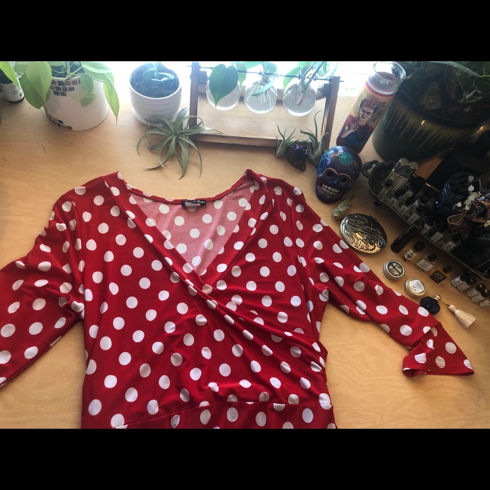 Polka Dot Faux Wrap Dress